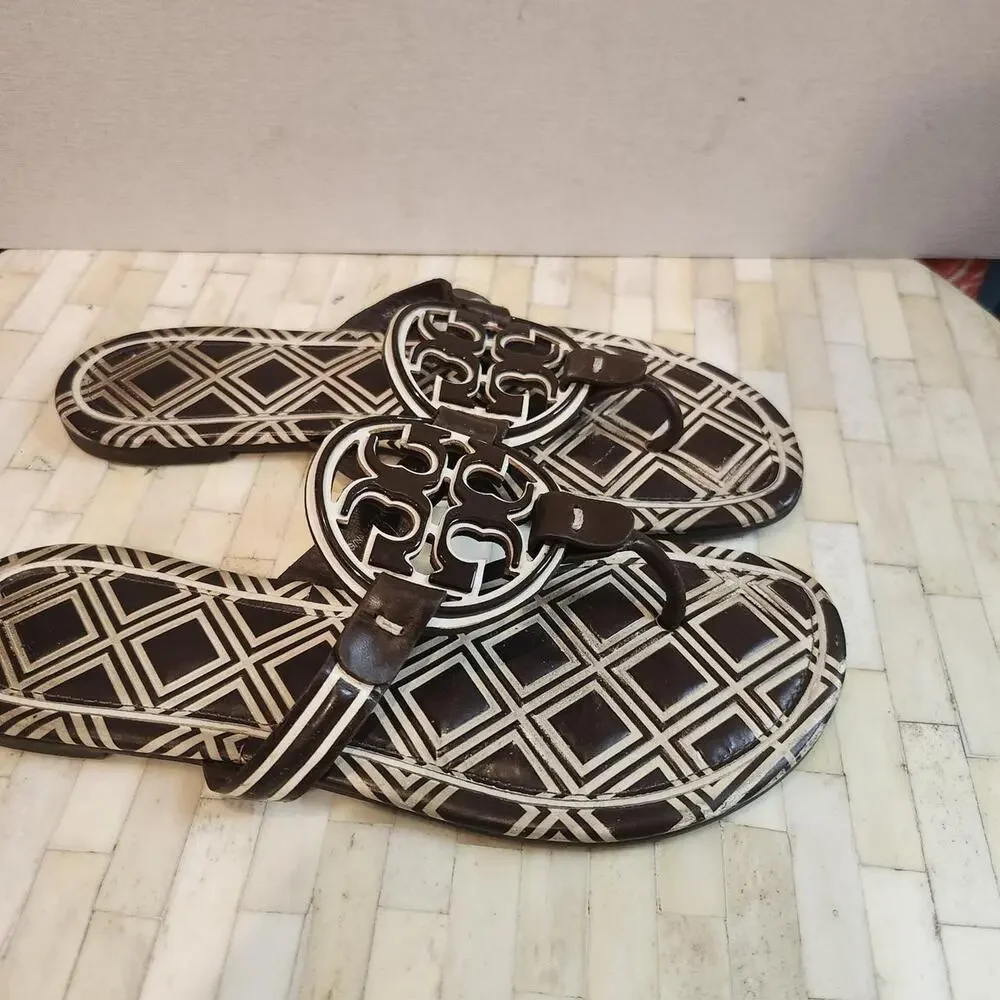Tory Burch Metal Miller Tile Leather Sandals